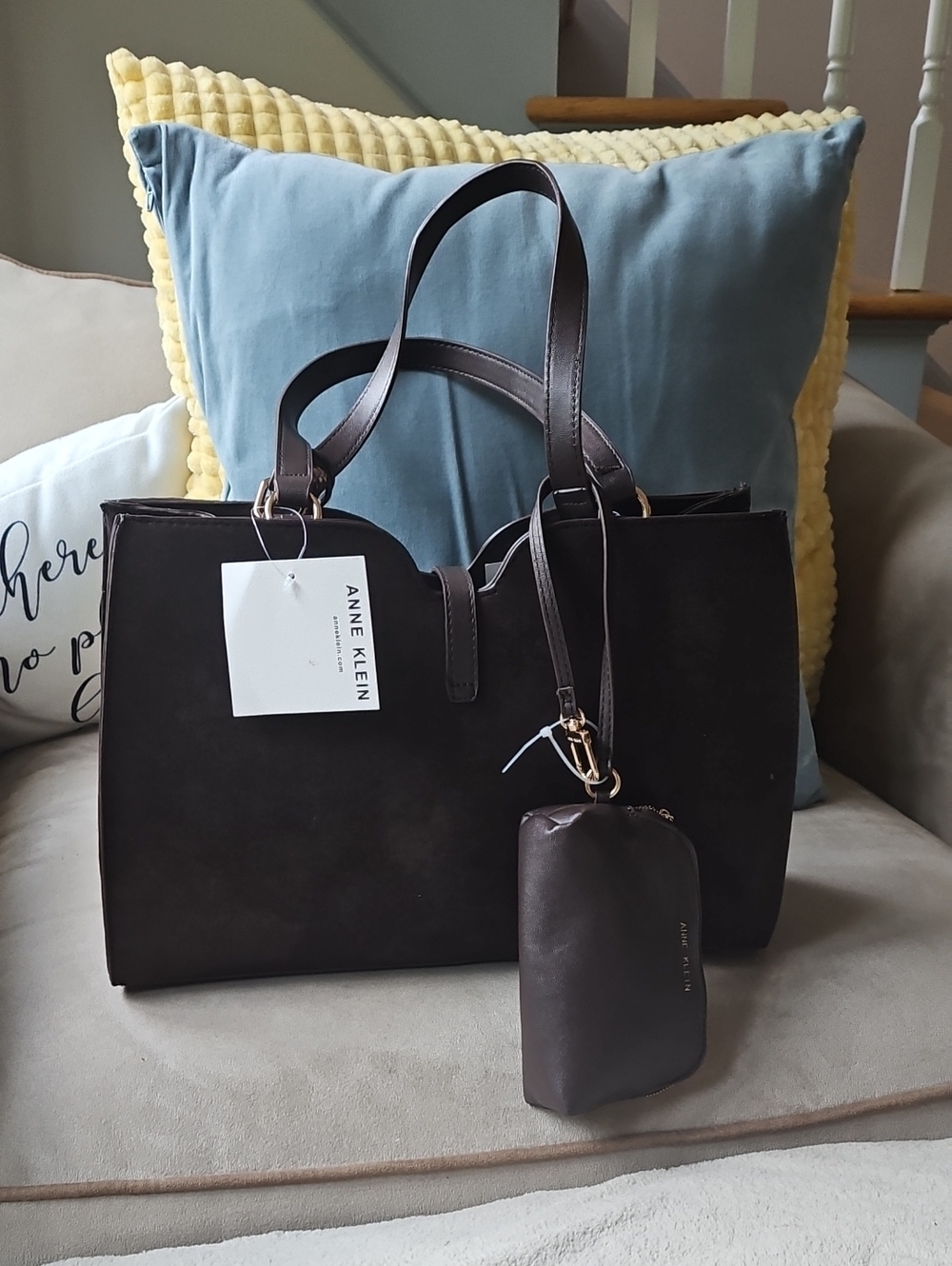 Anne Klein Chocolate Brown Tote with Detachable Pouch